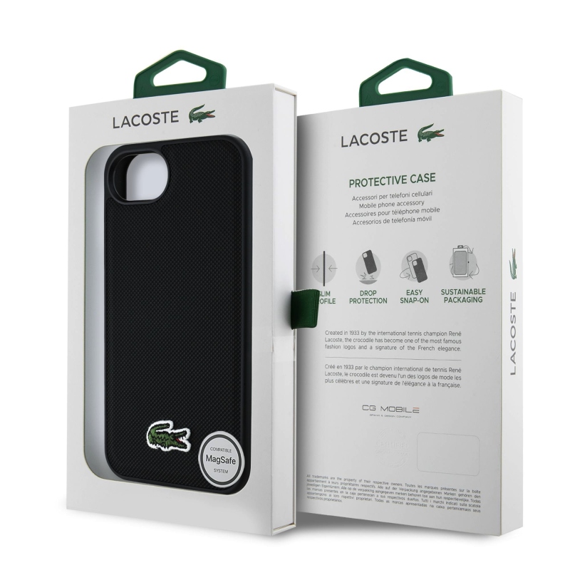 Lacoste Iconic Petit Pique Woven Logo MagSafe hátlapi borító iPhone 16e Fekete