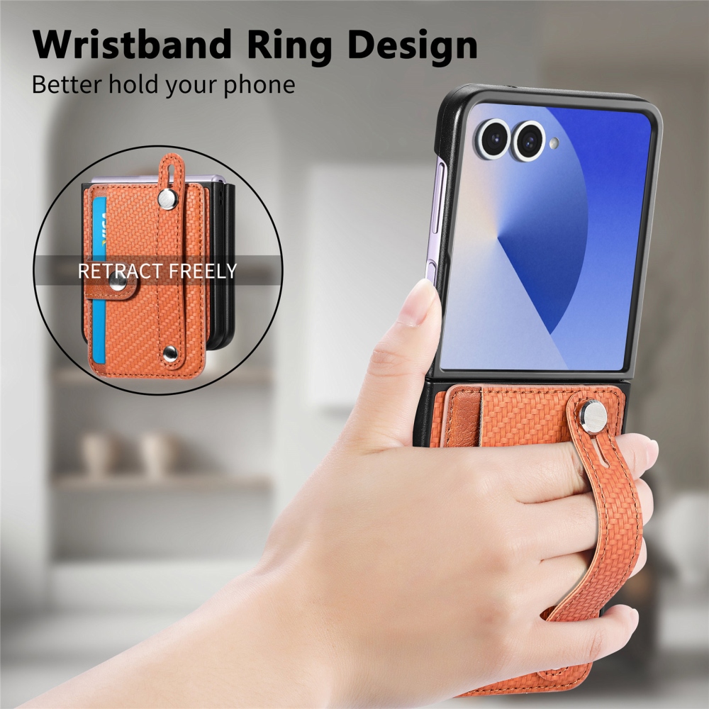 Műanyag borítás műbőrrel a Samsung Galaxy Z Flip7 5G készülékre - barna