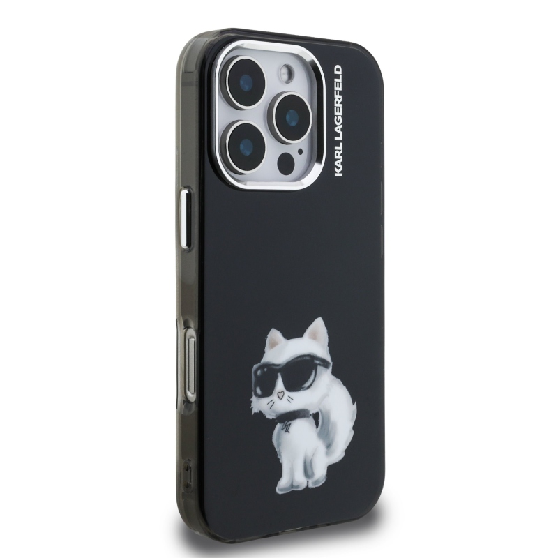 Karl Lagerfeld IML Aquarelle Choupette hátlap iPhone 16 Pro Max-hoz Fekete