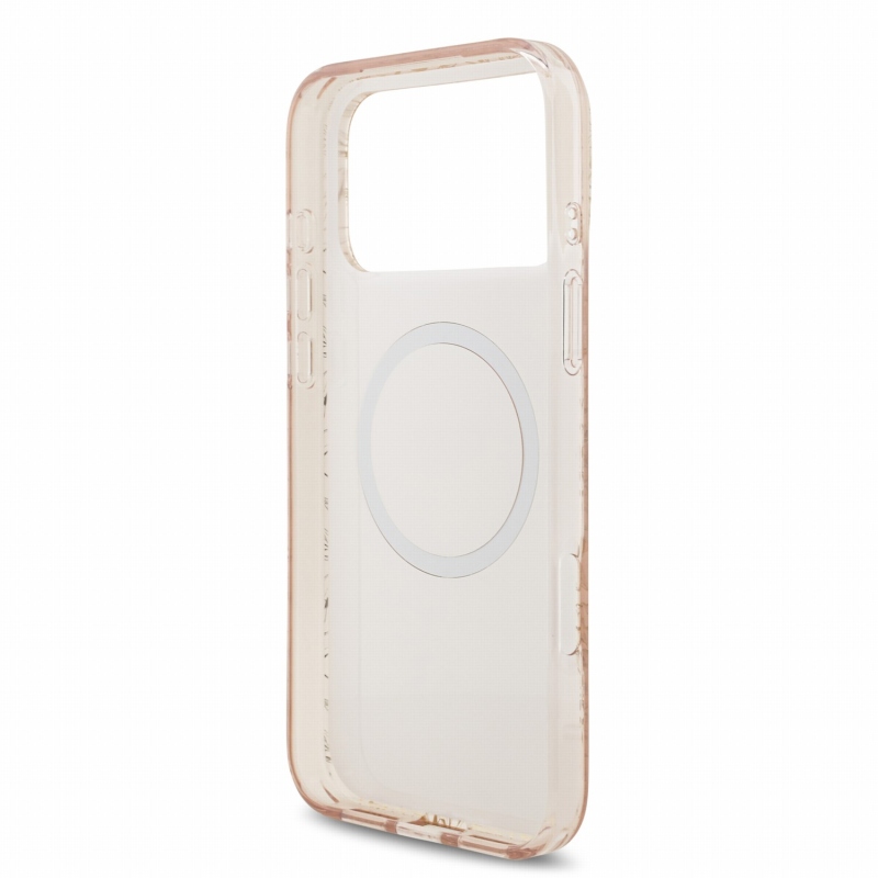 Guess IML Flowers Allover Strap MagSafe hátsó tok iPhone 18 Pro Max-hoz, rózsaszín