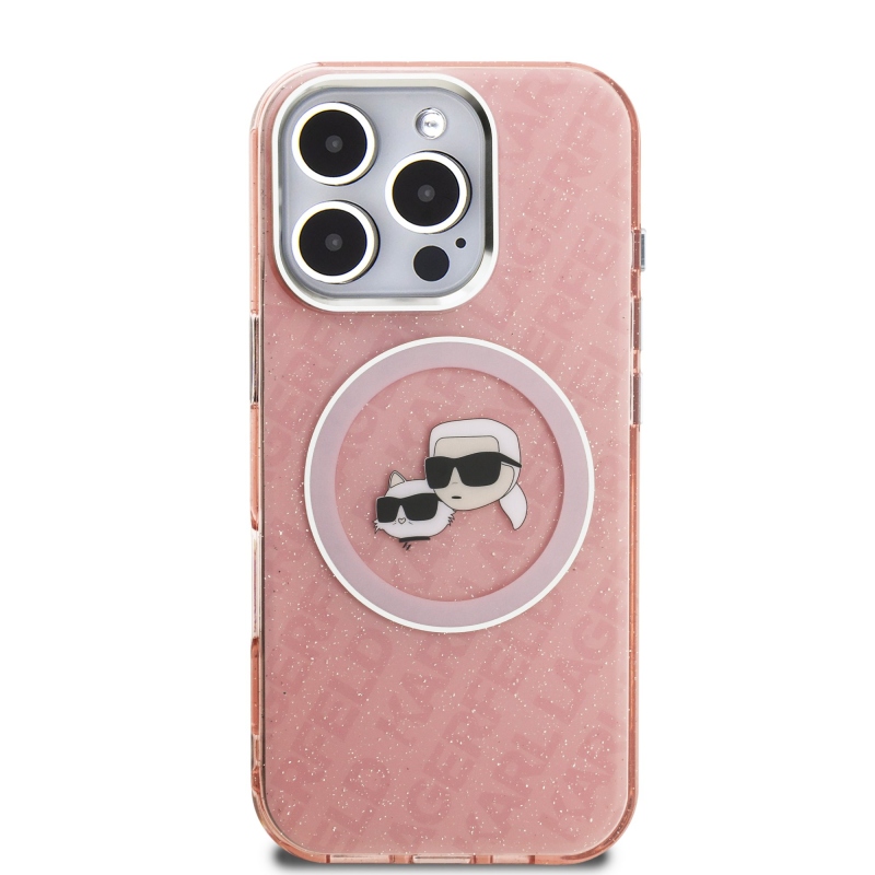 Karl Lagerfeld IML K&CH Heads Ismételt logó MagSafe hátlapi borító iPhone 16 Pro Max rózsaszínhez