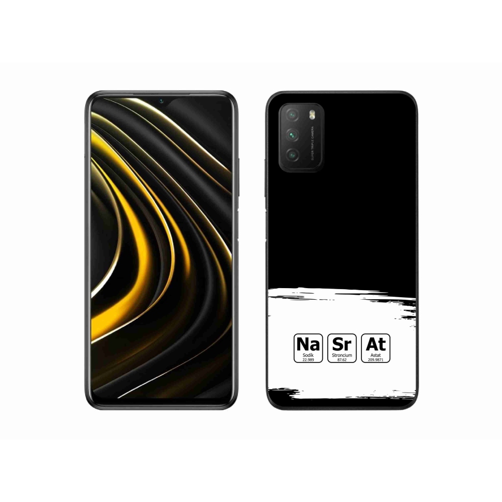 Gél borítás mmCase a Xiaomi Poco M3-hoz - kémiai elemek fehér és fekete háttérrel