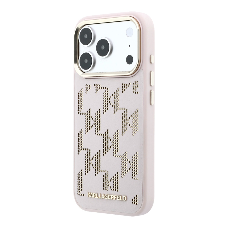 Karl Lagerfeld PU perforált Monogram MagSafe hátlap az iPhone 17 Pro-hoz, rózsaszín