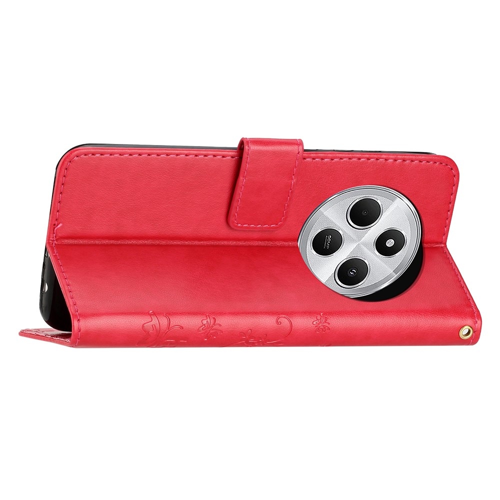 Virágok könyv tok Xiaomi Redmi 14C/Poco C75-hez - piros