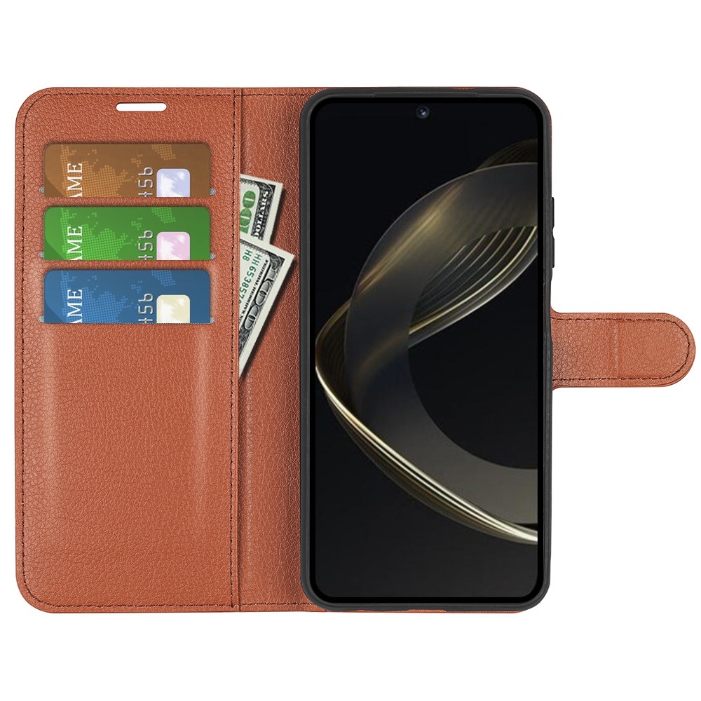 Litchi könyv tok Huawei Nova 11-hez - barna