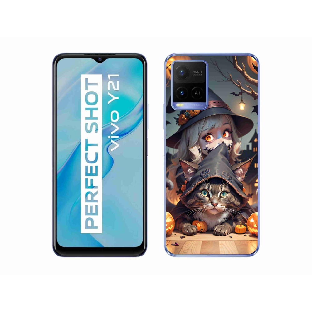 Zselés borítás mmCase a Vivo Y21/Y21s/Y33s készülékhez - boszorkány macskával