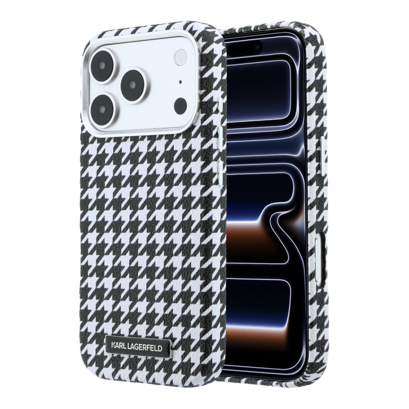 Karl Lagerfeld PU Houndstooth gyantalemez MagSafe hátlapi borító iPhone 17 Pro fekete színűhöz