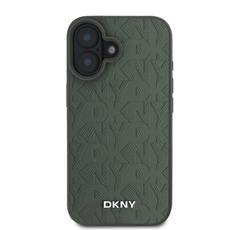 DKNY Magsafe PU bőr rácsmintás hátlap iPhone 16-hoz, zöld