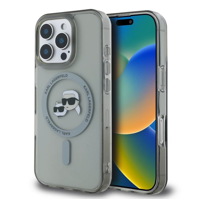 Karl Lagerfeld IML K&CH Heads fémkeret MagSafe hátlap iPhone 16 Pro Max-hoz Fekete