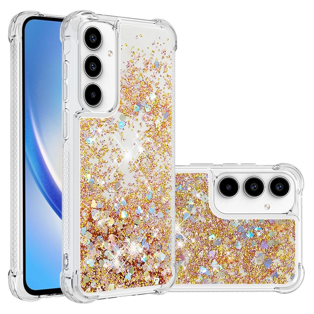 Glitter zselés homokóra tok Samsung Galaxy A35 5G - arany/szív