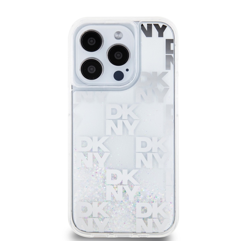 DKNY Liquid Glitter Checkered Pattern hátlap iPhone 15 Pro-hoz Átlátszó