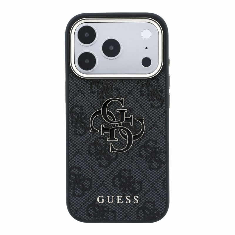 Guess PU 4G Resin Metal Logo hátsó tok iPhone 18 Pro-hoz, fekete