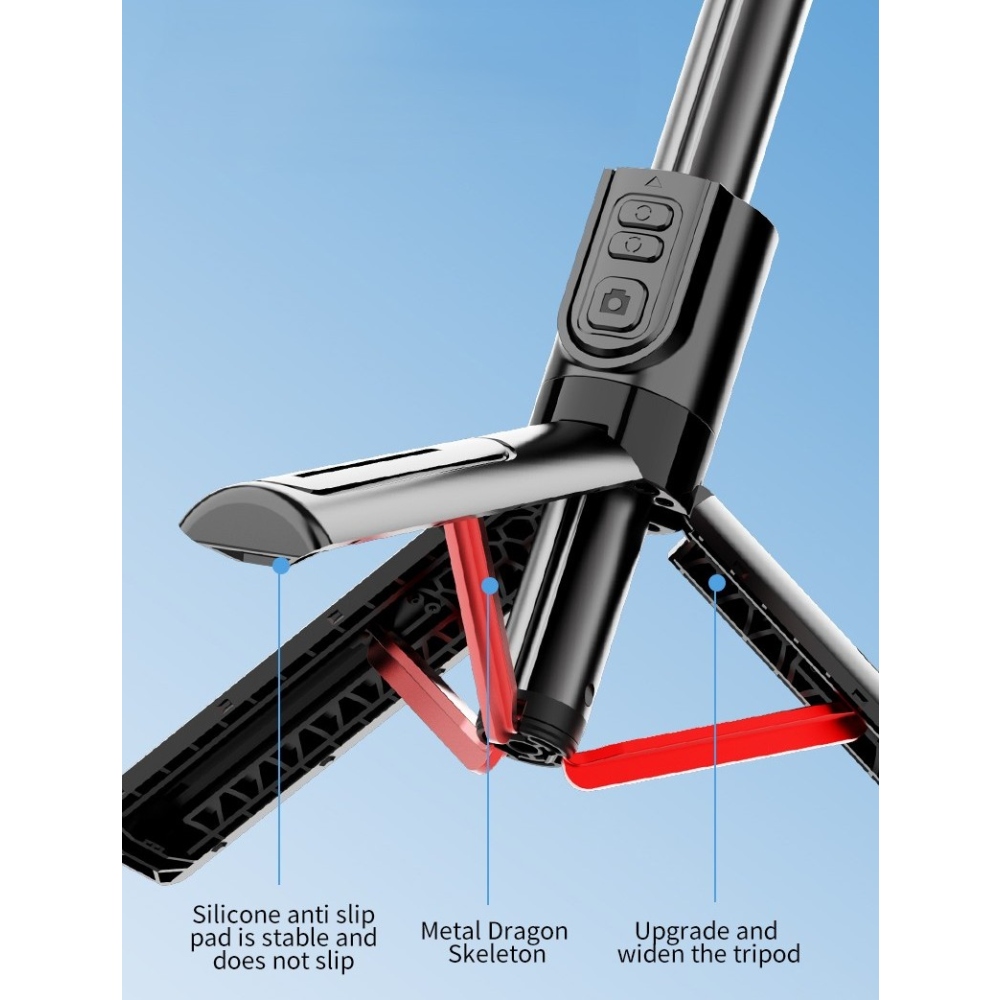 C08 mobil stabilizátor szelfibottal, állvánnyal és Bluetooth vezérléssel - fekete/piros