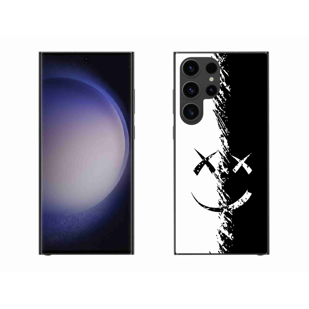 Zselés borítás mmCase Samsung Galaxy S23 Ultra 5G - fekete-fehér mosolygós borítás Samsung Galaxy S23 Ultra 5G-hez