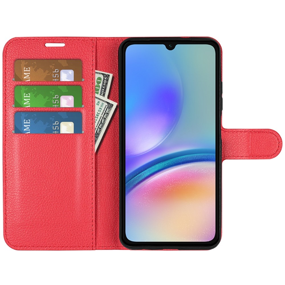 Litchi könyv tok Samsung Galaxy A05s készülékhez - piros
