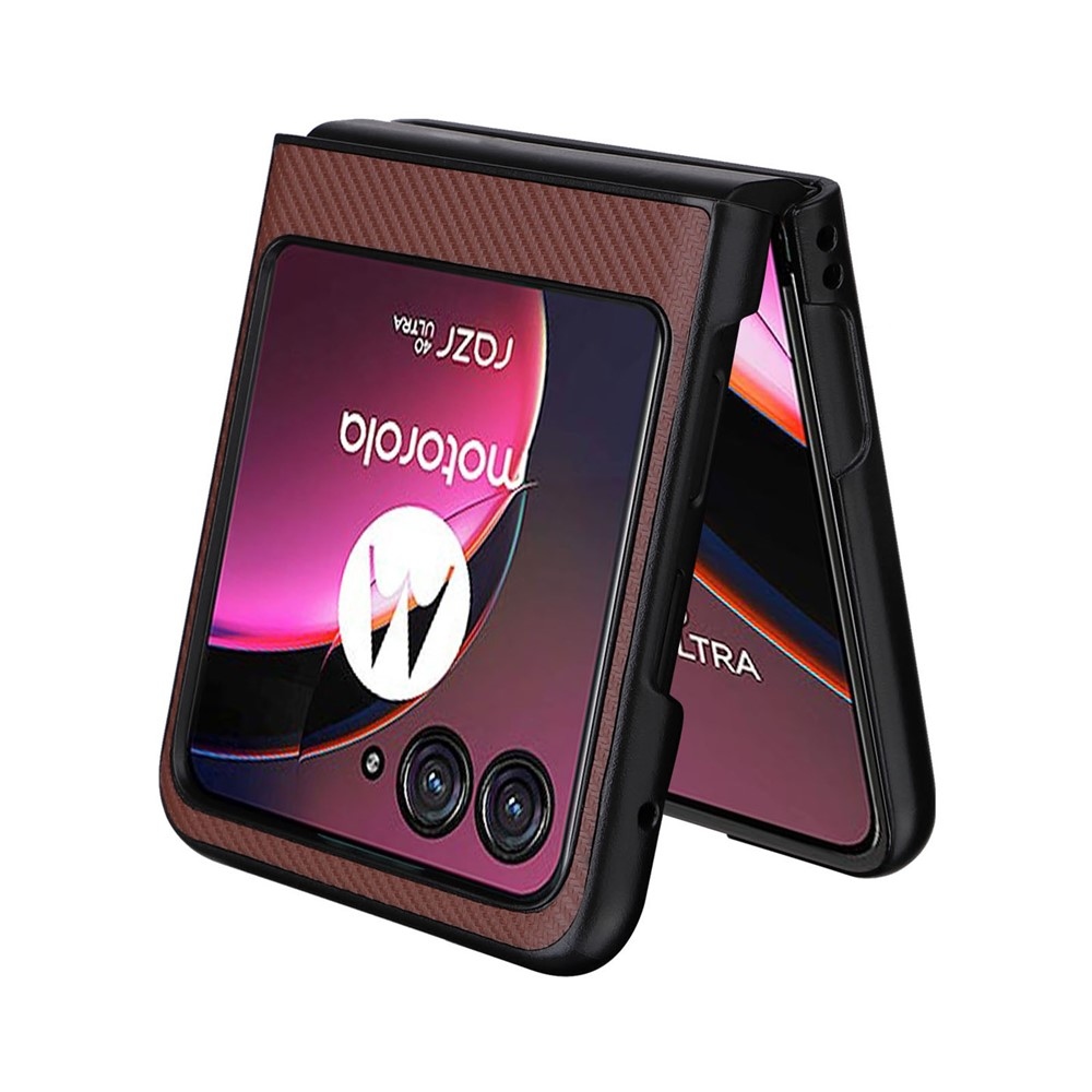 Textúrás műanyag borítás műbőrrel a Motorola Razr 40 Ultra 5G készülékre - barna